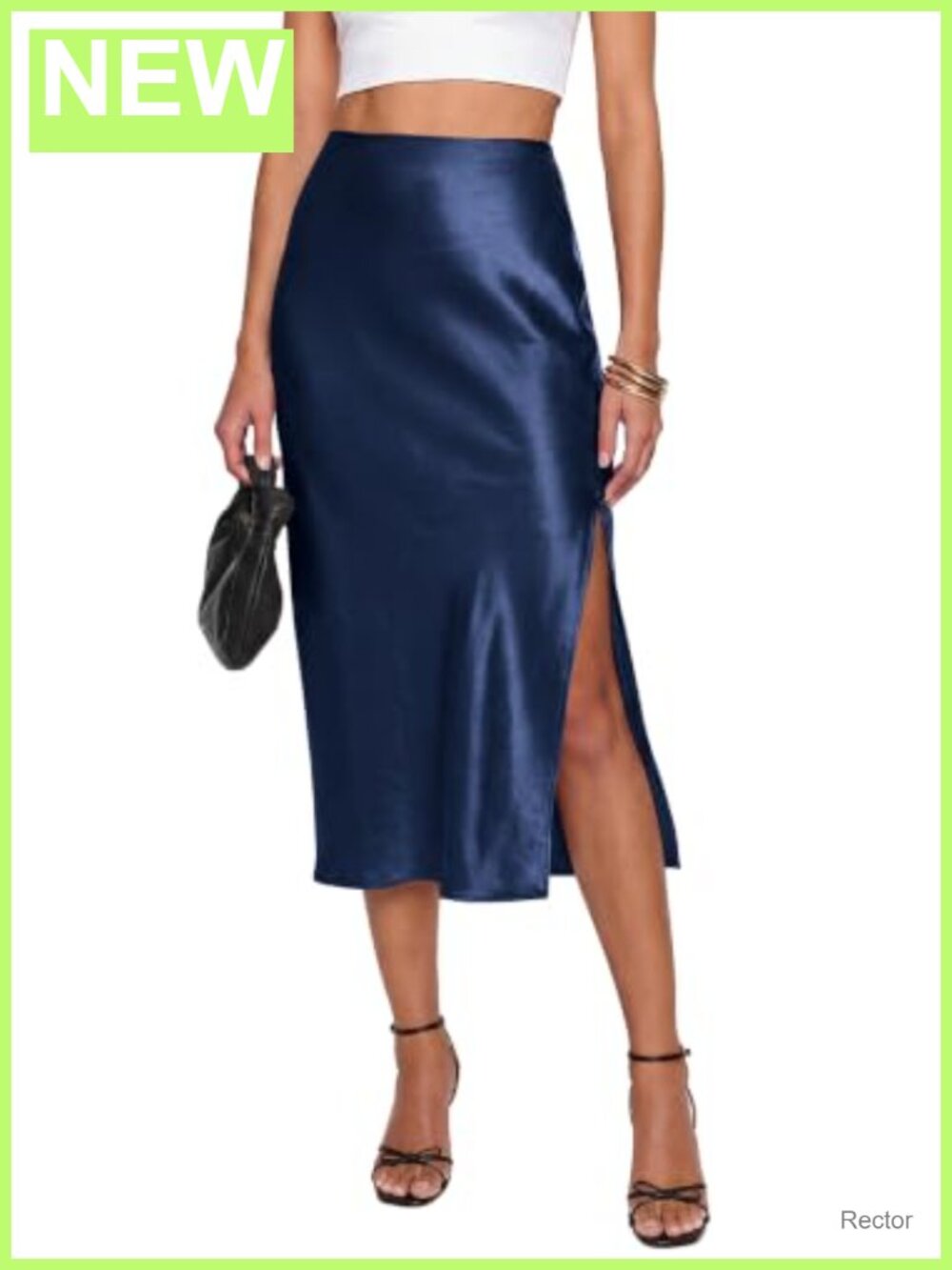 Satin Silk Slip Midi Skirt High Waist A-Line Work Skirt